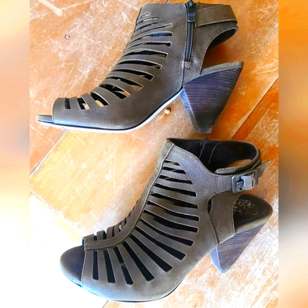 Caged open toe heels